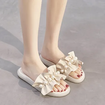 2022 Кожаные тапочки для женщин, летом носящие мягкую пляжную обувь M-45759
