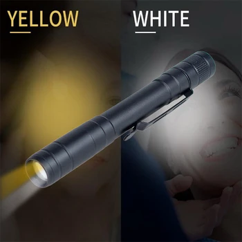 Карманный Мини светодиодный фонарик-ручка 2-в-1 с белым и желтым светом, портативный фонарик для обнаружения врача и медсестры, фонарик для аварийного освещения