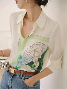 PLAZSON Blusas, Женская белая блузка большого размера, Элегантная шелковая рубашка с длинным рукавом и лацканами, офисная женская рубашка, лоскутное шитье 셔츠 и 블라우스 рубашка
