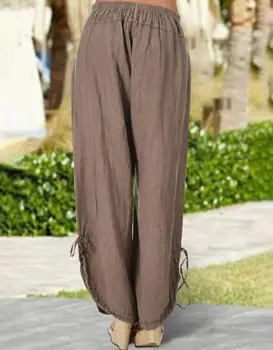 Дизайн кармана на пуговицах, Широкие брюки на шнурке, 2023 Европейская и американская Женская Повседневная летняя мода, Новые брюки с высокой талией