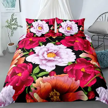 Роскошный 3D Цветной набор Пододеяльников для Пуховых Одеял King Queen, Цветочный Комплект Постельного белья, Женское Стеганое одеяло, Черное одеяло из полиэстера