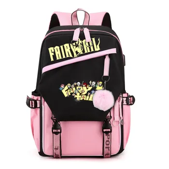 Сумка с принтом аниме Fairy Tail, Повседневная сумка, сумки для мальчиков и девочек, Детские рюкзаки, школьные сумки для подростков, дорожные сумки на открытом воздухе, сумки с USB
