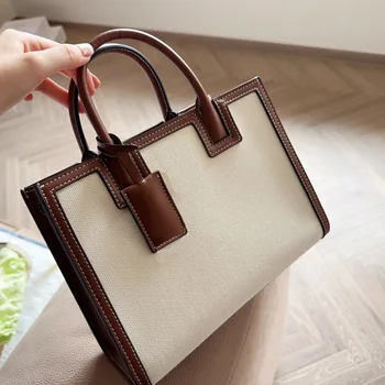 Дизайнерская Роскошная Сумка из кожи, сшитая из холста, простая сумка-мессенджер с Алфавитом, ручная сумка-мезонин Большой Емкости, женская