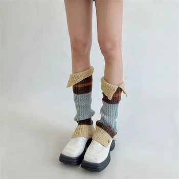 Новые ретро Гетры С зимней застежкой на пуговицы Y2K Harajuku Hot Girl, японские Длинные носки контрастного цвета с ворсом