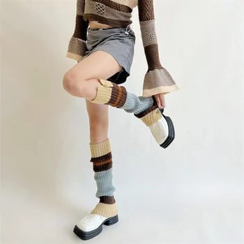 Новые ретро Гетры С зимней застежкой на пуговицы Y2K Harajuku Hot Girl, японские Длинные носки контрастного цвета с ворсом
