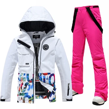 Женский лыжный костюм, плотная теплая ветрозащитная водонепроницаемая лыжная куртка, комплект брюк, Женские костюмы для сноуборда, Зимние брюки, верхняя одежда