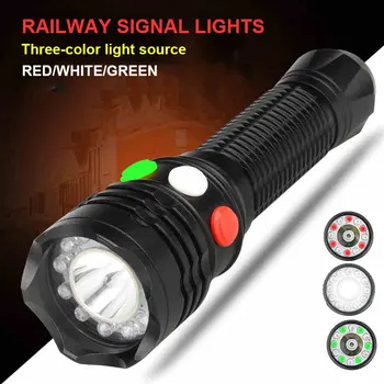 TMWT CREE XP-E Q5 светодиодный фонарик Красный Белый Зеленый Желтый Железнодорожный сигнальный фонарь Наружный ночной спасательный Магнит освещение факел