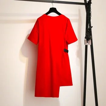 2023 Летние корейские тонкие рубашки, Женская одежда, Элегантная Летняя Свободная футболка большого размера с коротким рукавом, Платье Миди AC55