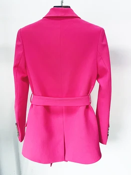 Хай-СТРИТ, Новая мода 2023, Дизайнерская куртка, женский двубортный блейзер с воротником-шалью на пуговицах со львом, ярко-розовый