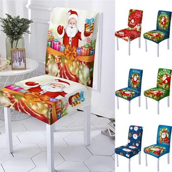 Чехол из спандекса с 3D принтом Санта-Клауса для столовой, чехлы для стульев с высокой спинкой для вечеринки в гостиной, Рождественское украшение