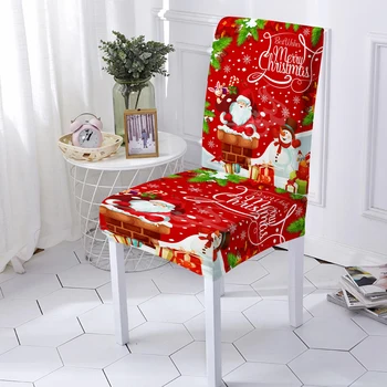 Чехол из спандекса с 3D принтом Санта-Клауса для столовой, чехлы для стульев с высокой спинкой для вечеринки в гостиной, Рождественское украшение