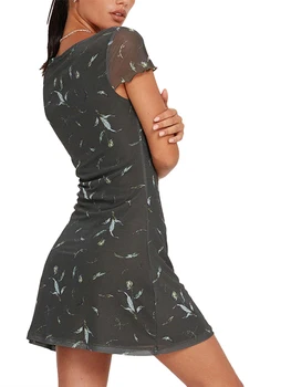 Женское Мини-платье с коротким рукавом, Летнее Платье с Цветочным Принтом на Завязках для Повседневной носки